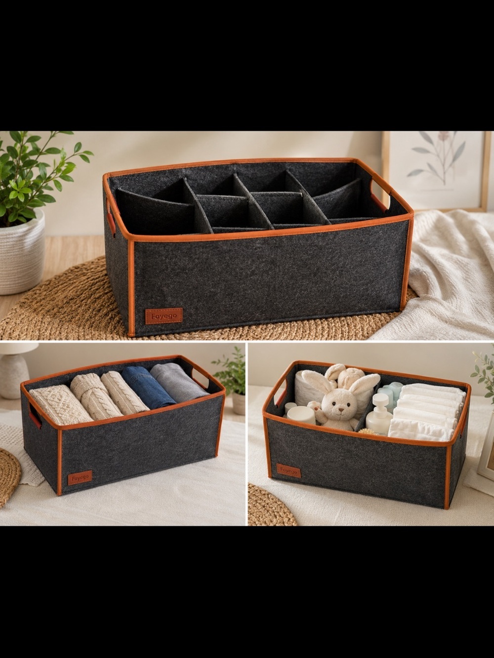 Large Felt Storage Organizer Caddy with Removable Dividers